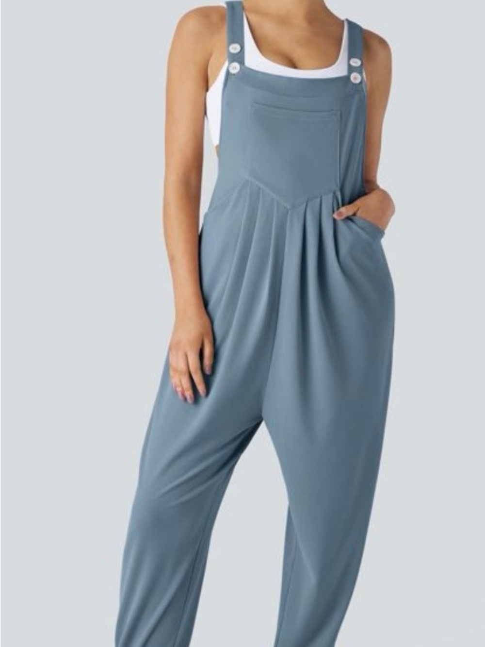 HALARA Dusty Blue Pleated Overalls Jumpsuit